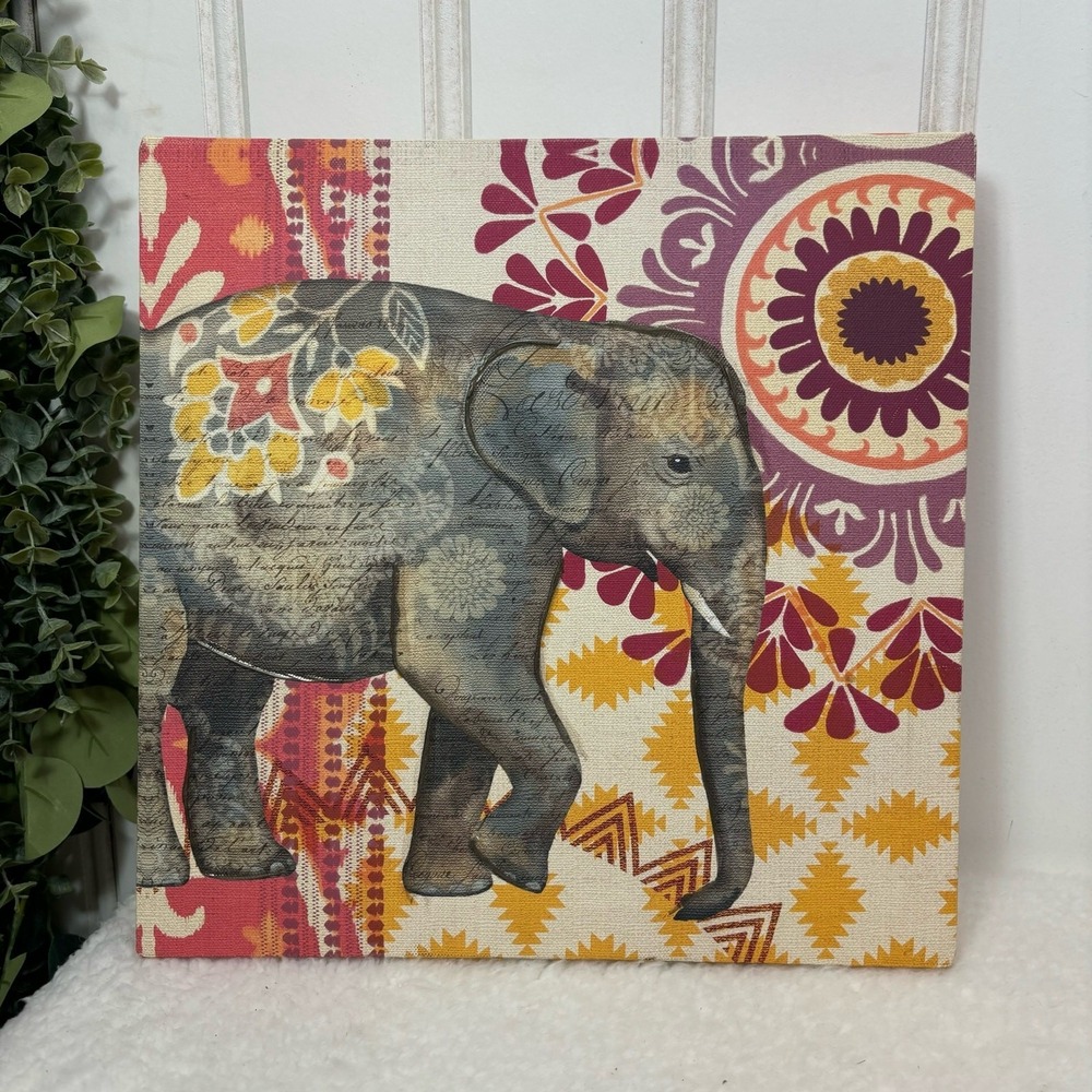 Canvas Wall Art Elephant Boho Floral Print Ethnic‎ Design 12 x 12